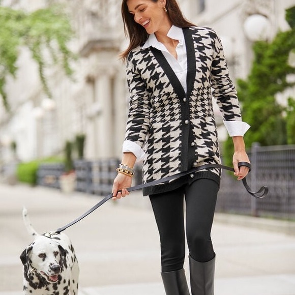 TALBOTS | Houndstooth Jacquard Cardigan Petite - Picture 2 of 11